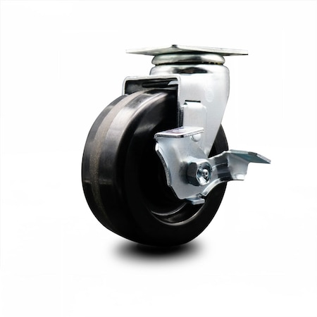 Service Caster 5 Inch Phenolic Swivel Caster with Roller Bearing and Brake SCC SCC-20S520-PHR-TLB